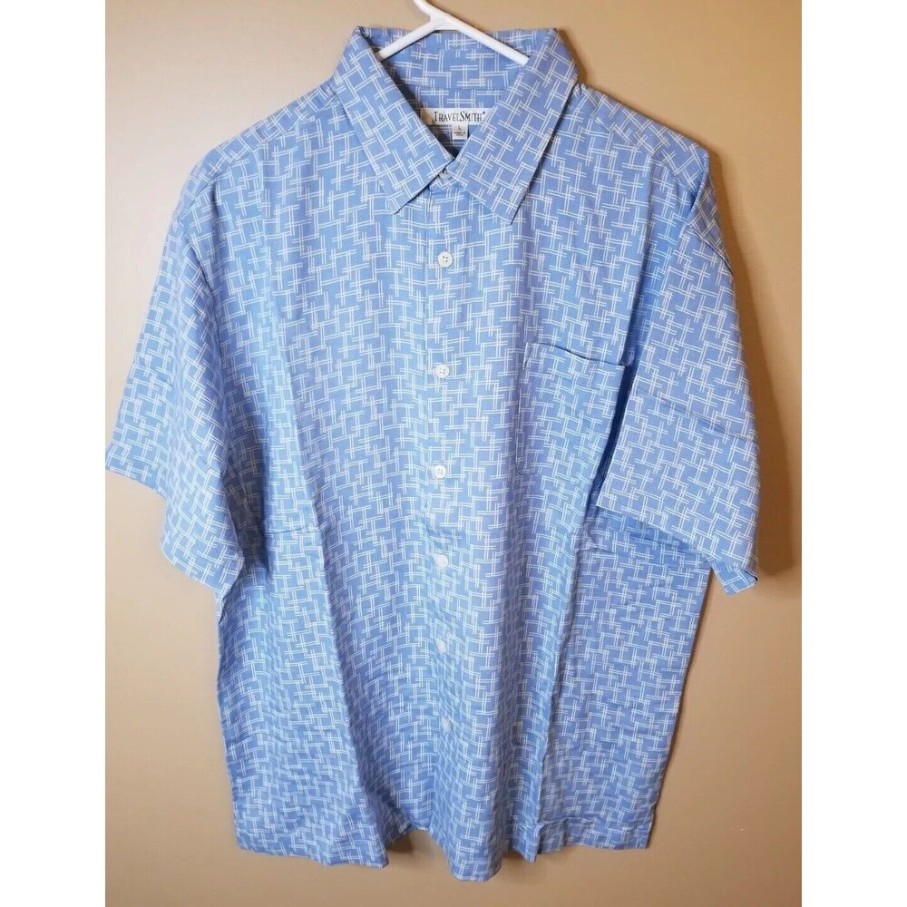 Travel Smith Short Sleeve Blue Button Up Shirt Men’s Size XXL